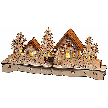 Konstsmide 3252-100 LED Holzsilhouette natur Dorf mit Schneemann+Rentier