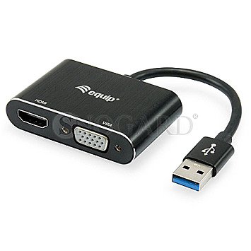 Equip 133386 USB 3.0 auf VGA+HDMI Adapter 1920x1080/60Hz 15cm schwarz
