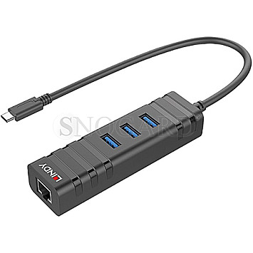 Lindy 43249 USB-Hub 3 Port+RJ45 USB-C schwarz
