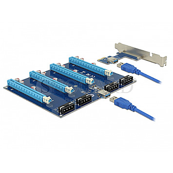 DeLOCK 41427 Riser Karte PCIe x1 -> 4x PCIe x16 mit 60cm USB Kabel