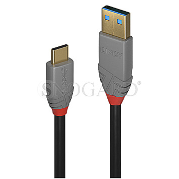 Lindy 36912 Anthra Line USB 3.1 Typ-A / USB-C Kabel 1.5m schwarz/grau
