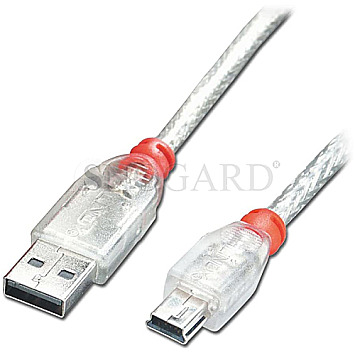 Lindy 41782 USB 2.0 Typ A / USB 2.0 Mini-B 1m transparent