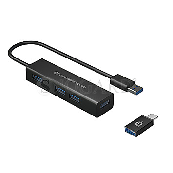 Conceptronic HUBBIES06B USB-Hub 4-Port USB 3.0 mit USB-C OTG Adapter