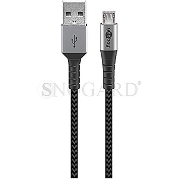 Goobay 49282 Micro-USB auf USB-A Textilkabel mit Metallsteckern 1m grau/silber