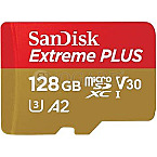 128GB SanDisk Extreme PLUS R200/W90 microSDXC UHS-I U3 A2 Class 10 V30 Kit