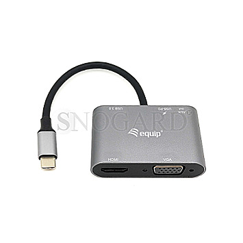 Equip 133483 USB-C 5in1 Adapter USB-C-> HDMI / VGA / USB3.0 PD / AUX 15cm