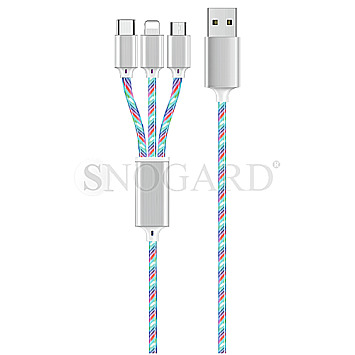 2GO 3in1 USB LED Kabel Apple Lightning/Micro-USB-B/USB-C 1.5m