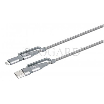 Manhattan 390606 4in1 USB Sync- / Ladekabel USB-A/Micro-USB-B+USB-A/C 1m grau