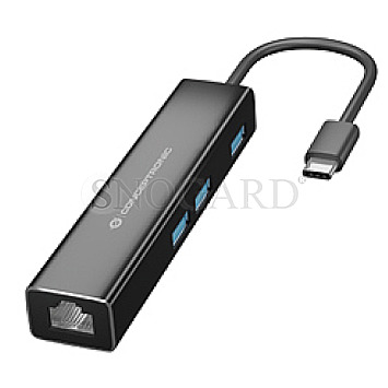 Conceptronic DONN07B 3-Port USB-C -> USB 3.0 Typ-A / RJ45 GLAN Hub schwarz