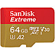 64GB SanDisk Extreme R170/W80 microSDXC UHS-I U3 A2 Class 10 V30 Kit