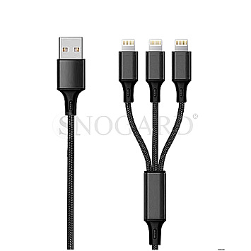 2GO 797155 3in1 USB auf USB C/Micro-USB B/Lightning Ladekabel 1.5m schwarz