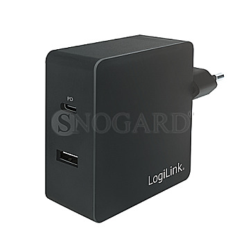 LogiLink PA0213 USB Wall Charger 2 Port USB-A & USB-C 65W PD schwarz