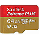 64GB SanDisk Extreme PLUS R200/W90 microSDXC UHS-I U3 A2 Class 10 V30 Kit