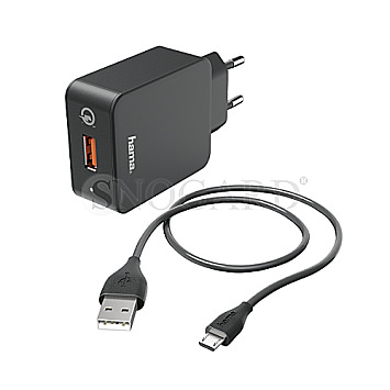 Hama 133754 Ladeset Micro USB QC 3.0 + USB-C Kabel 1.5m schwarz