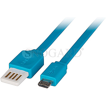 Lindy 30921 Reversible Flachband USB 2.0 Typ A/USB 2.0 Micro-B 1m blau