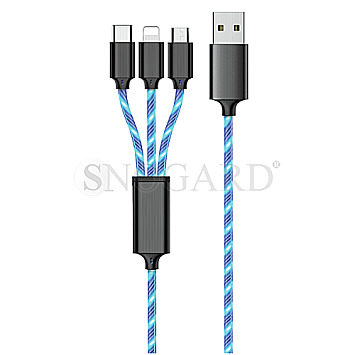 2GO 3in1 USB LED Kabel Micro-USB/Lightning/USB Typ-C, 1m blau