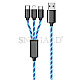 2GO 3in1 USB LED Kabel Micro-USB/Lightning/USB Typ-C, 1m blau