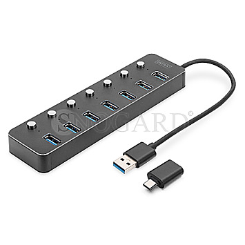 Digitus DA-70248 USB 3.0 Hub 7-Port Aluminium grau