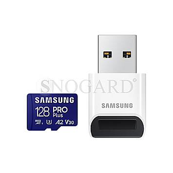 128GB Samsung PRO Plus R180/W130 microSDXC UHS-I U3 A2 Class 10 V30 USB Kit
