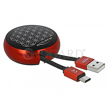 DeLOCK 85819 Aufrollkabel USB 2.0 Typ-A zu USB-C 92cm schwarz/rot
