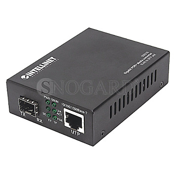 Intellinet 508216 Medienkonverter 1000Base-T RJ45 auf SFP-Port PoE+ Injektor