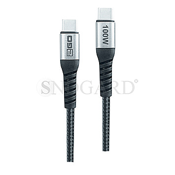 2GO 797511 USB-C 100W Thunderbolt Schnellladekabel 2m schwarz/silber