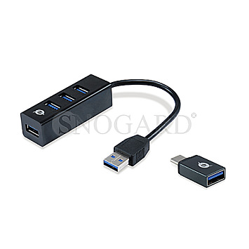 Conceptronic HUBBIES04B 4-Port-USB 3.0 Hub + OTG-Adapter schwarz