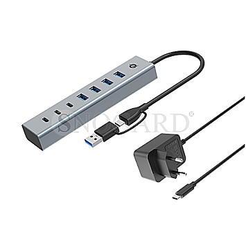 Conceptronic HUBBIES20GP 7-Port 3x USB-C 3.2 + 4x USB 3.0 Hub mit Netzteil