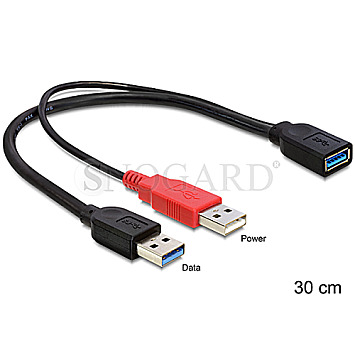 DeLOCK 83176 USB Y-Kabel USB 3.0 A Buchse auf USB 3.0+USB 2.0 30cm schwarz