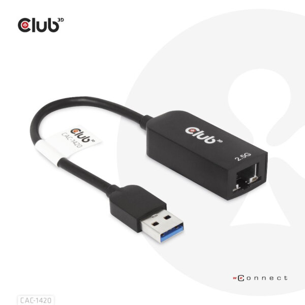 Club 3D LAN Adapter USB 3.2 Typ-A -> RJ45 2.5Gb schwarz retail