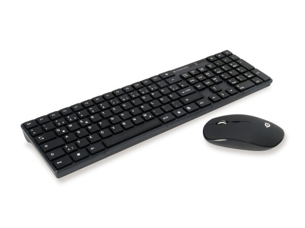 Conceptronic ORAZIO Wireless Keyboard + Mouse 1600dpi Funktastatur und Maus kabellos QWERTZ Layout DE schwarz