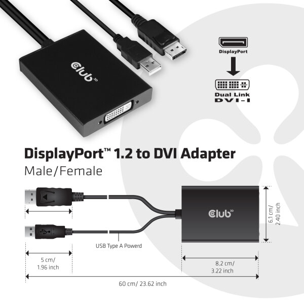 Club3D Adapter DisplayPort > DVI-D (Active Dual) St/Bu retail