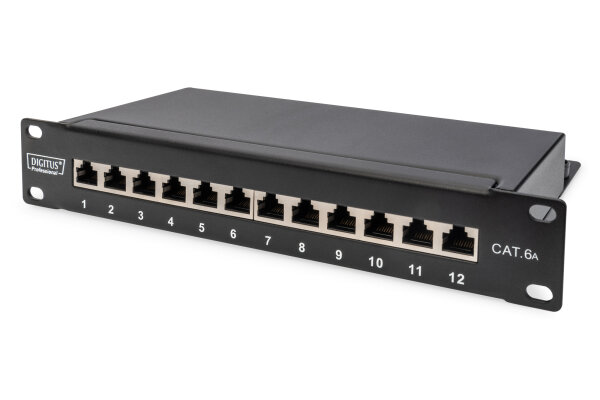 DIGITUS Cat.6A Patch Panel, geschirmt, 12-Port, 10",schwarz