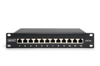Digitus CAT 6A Patch Panel, geschirmt, 12-Port, 1HE, 10", schwarz
