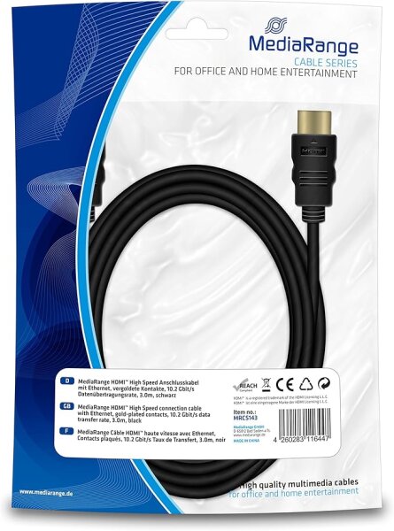 MediaRange HDMI-Kabel 1.4 Gold Connector,1,5m,black,Ethernet