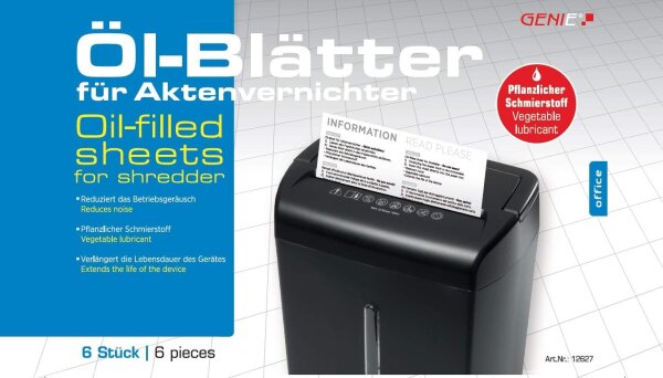 GENIE Pflegekit (Öl-Blätter für Aktenvernichter) 6er Pack