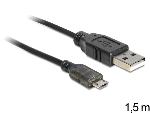 DELOCK USB Kabel A -> Micro-B St/St 1.50m mit LED sw