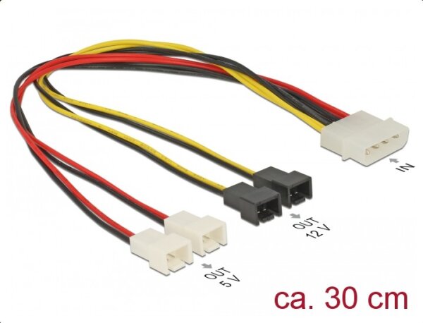 DELOCK Stromkabel Molex 4Pin -> 4x 2Pin Lüfter St/St 0.30m