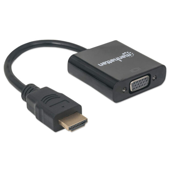 Manhattan HDMI auf VGA-Konverter, HDMI-Stecker auf VGA-Buchse, optionaler USB Micro-B-Stromport, schwarz, Polybag-Verpackung