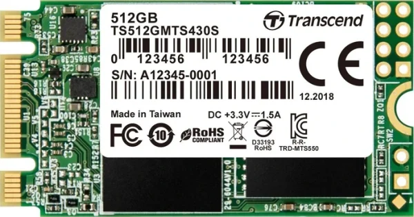 512GB Transcend MTS430S M.2 2242 SATA 6Gb/s SSD AHCI