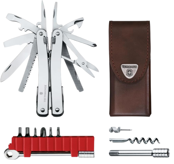 Victorinox SwissTool Spirit X Plus Ratsche Leder Multitool silber