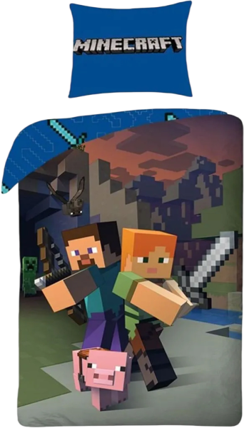 Minecraft Bettwäsche Steve + Alex140x200cm + 70x90cm