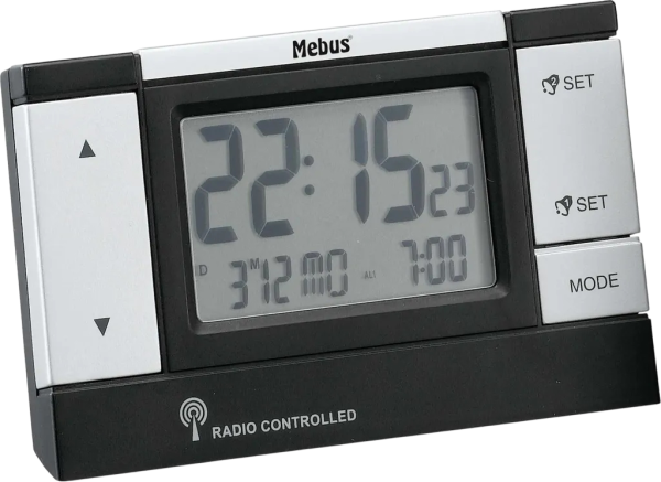 Mebus Funk-Wecker Digital Batteriebetrieb schwarz/silber