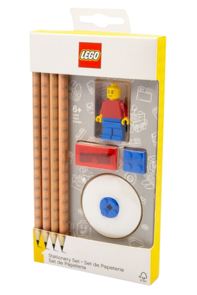 LEGO Schreibwarenset Topper - 4 Bleistifte / Bleistiftspitzer / Radiergummi / Topper + Legofigur
