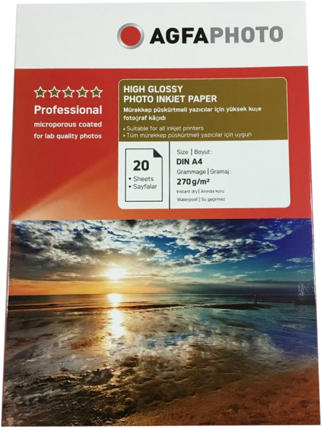 AgfaPhoto Fotopapier A4 einseitig glänzend weiß 260g/m² 20 Blatt