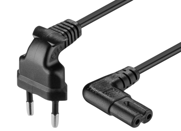 Goobay Kaltgeräte Netzkabel Eurostecker auf C7 Buchse 1.5m beidseitig gewinkelt schwarz