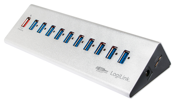 LogiLink 10+1 Port Aluminium USB Hub 10x USB 3.0+ Ladeport silber/schwarz