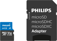64GB Philips Ultra Pro R100/W45 microSDXC Kit UHS-I U3 A1...