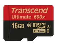 SD microSD Card  16GB Transcend SDHC UHS1 600x w/Adap.