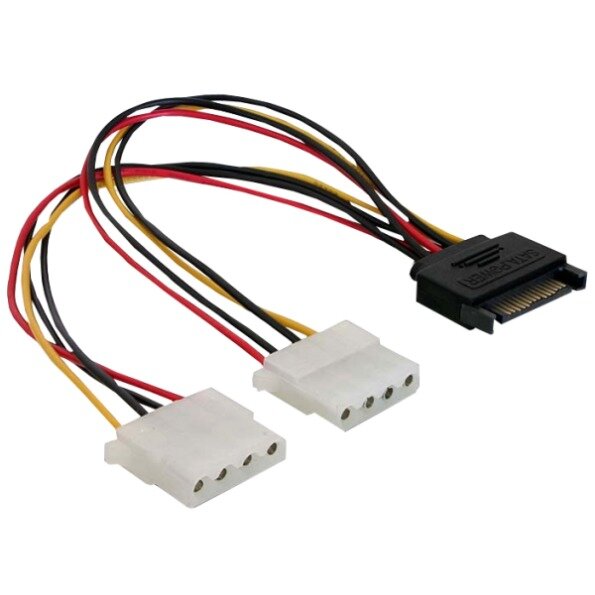 DELOCK Stromkabel SATA 15Pin -> 2x Molex 4Pin St/Bu 0.20m